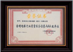 2006年全國電梯行業(yè)質(zhì)量服務(wù)信譽AAA級單位